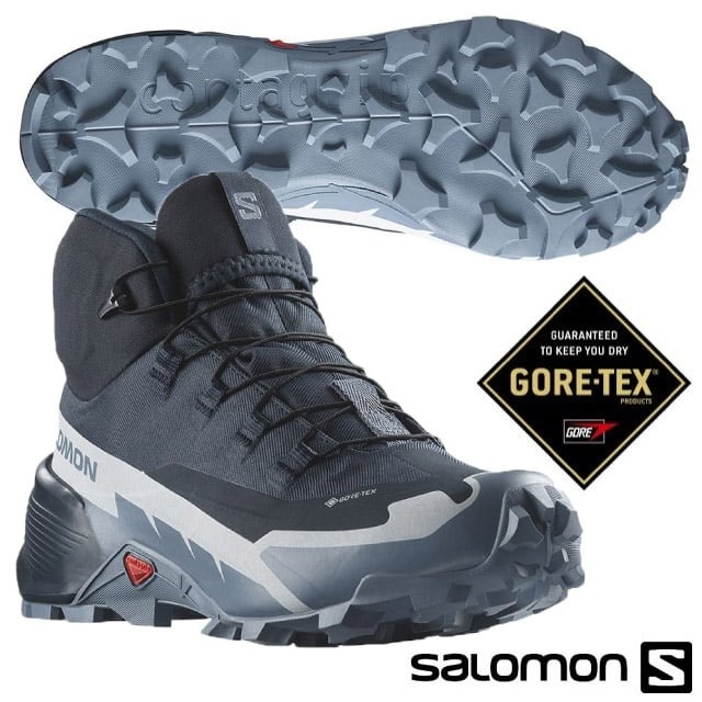 【SALOMON 索羅門】 女 CROSS HIKE 2 GTX 防水透氣中筒登山鞋/472780 碳黑/火石灰/珍珠藍✿30E010